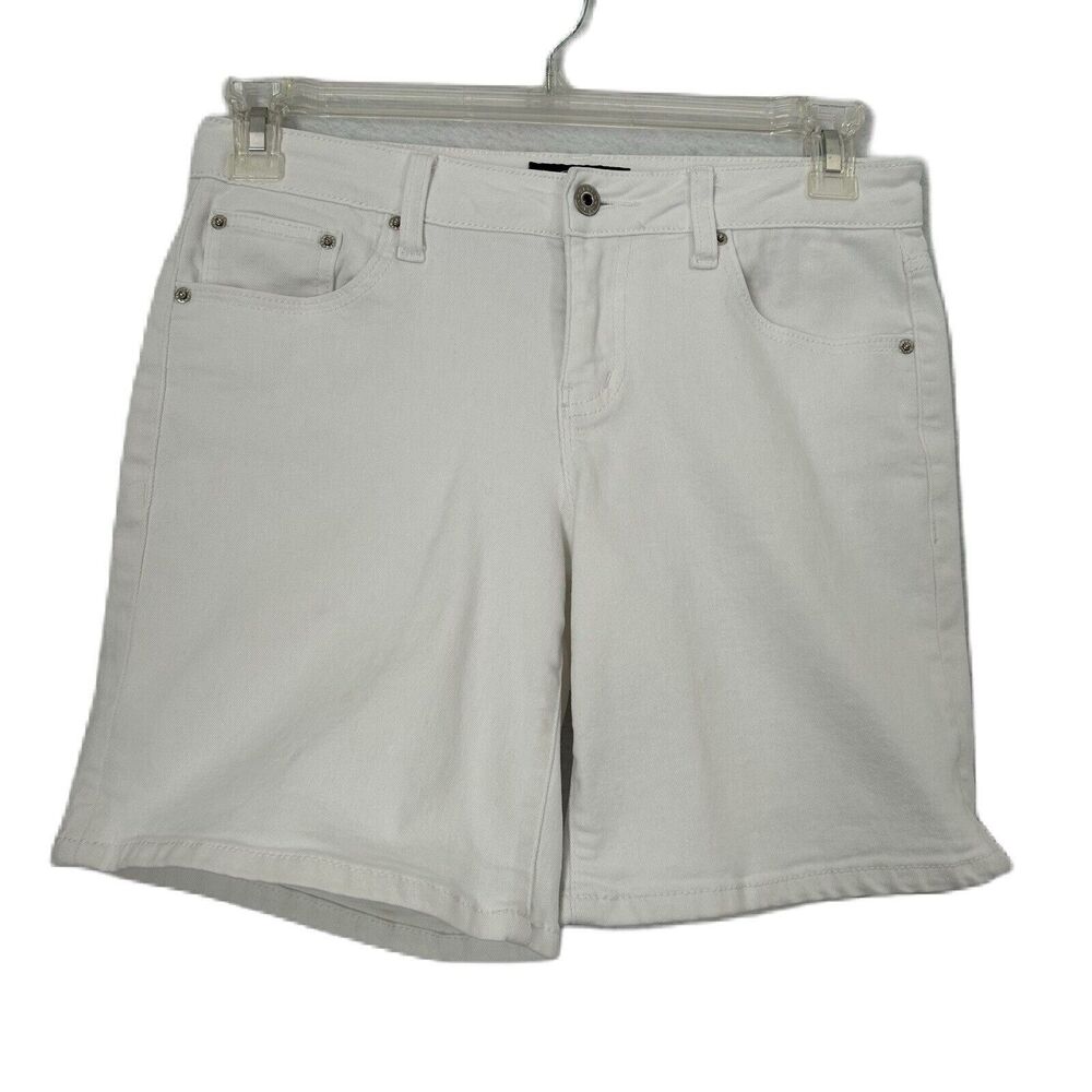 Earl Jean Shorts Women 6 White Stretch 7 inch Inseam 5 Pocket Comfy Vacay Preppy